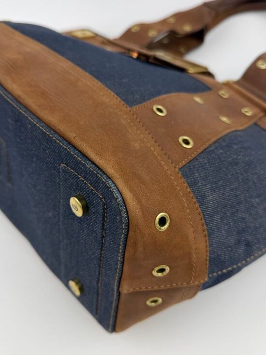 Dior Tote Brown Navy Denim Leather Vintage - Picture 10 of 16